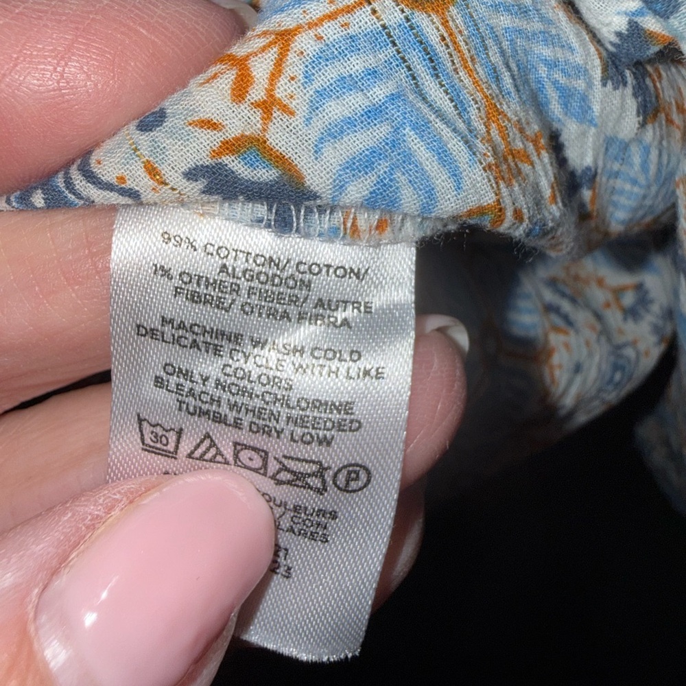 LOFT Women's Geometric Blue and Orange Blouse - Picture 5 of 5